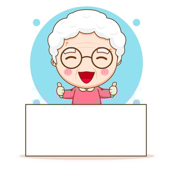 cute grand mother with empty board cartoon character vector
