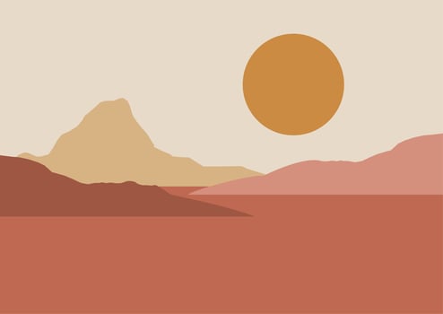 Abstract contemporary aesthetic backgrounds landscapes set with sunrise, sunset. Earth tones, pastel colors. Boho wall decor. Mid century modern minimalist art print. Flat design. vector