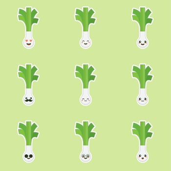 cute and kawaii scallion cartoon character. Spring onions character. Spring onions vector. Spring onions on color background. smiling leek vegetable cartoon illustration vector