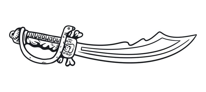 Vintage curve pirate sword. Hand drawn vector line art illustration