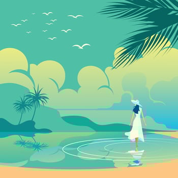 Woman in the Beautiful Beach vector