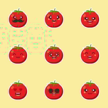 cute and kawaii tomato character flat design vector illustration. Happy vegetable vector illustration.. Green food, can be used in restaurant menu, cooking books and organic farm label