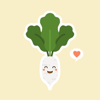 cute and kawaii White Radish character. Healthy Happy Organic Vegetable Character Illustration vector