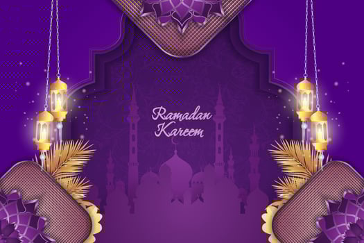 Ramadan Kareem Islamic purple and gold luxury mandala vector