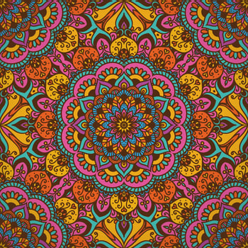 Colorful Mandala Seamless Pattern In Retro Style vector
