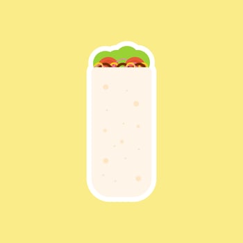 Shawarma or Buritto. Fast food cartoon. Vector chicken, vegetables roll, meal. Doner gebab, shawarma flat cartoon illustration.. Arabic, eastern food, Burittos, mexican food