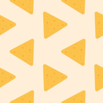 Tasty colorful crispy mexican nachos seamless pattern. Nice spanish fastfood texture for textile, wallpaper, background, cover, banner, bar and cafe menu design vector