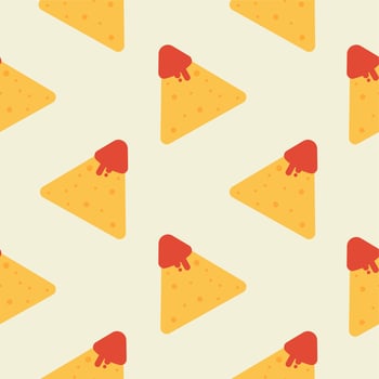 Tasty colorful crispy mexican nachos seamless pattern. Nice spanish fastfood texture for textile, wallpaper, background, cover, banner, bar and cafe menu design vector