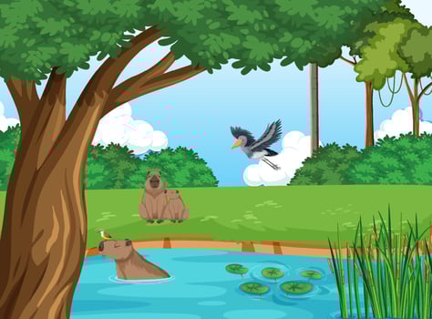 Capybara living in the nature pond vector