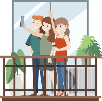 People talking selfie on balcony vector