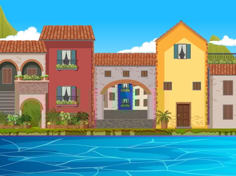 Scene with many buildings in city vector