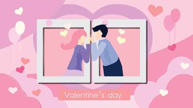 Pink couple sweetly to greet the day of love.valentines day,heart and cloud,2d illustration vector