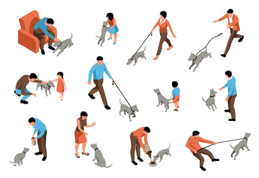 Dog Owner Color Set vector
