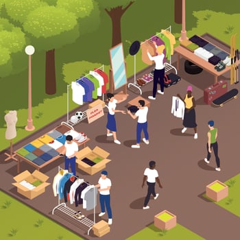 Flea Market Isometric Composition vector