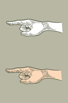 hand drawing engraving hand pointing isolated on grey background vector