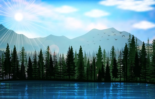 Vector illustration of Mountain landscape with lake background