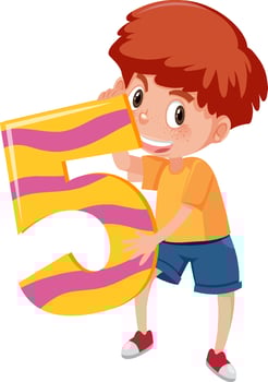 Student boy holding the number cartoon character isolated on white background vector