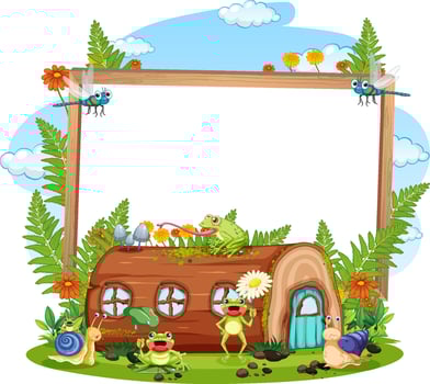 Insect with wooden frame board banner vector