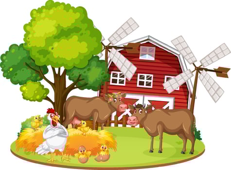 Isolated cartoon farm with animals vector