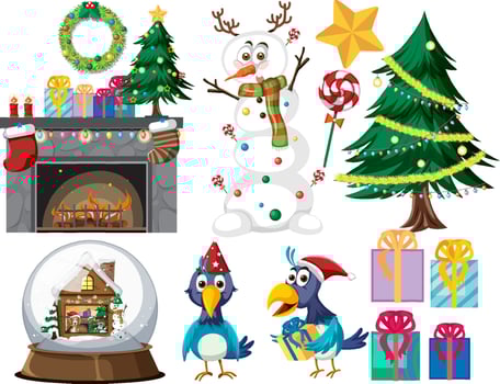 Christmas set with tree and decorations vector