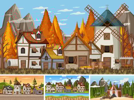 Set of different scene medieval vector