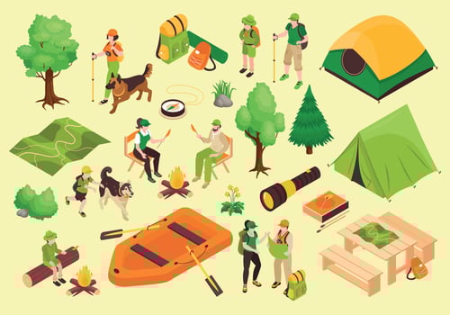 Isometric Camping Icons Collection vector