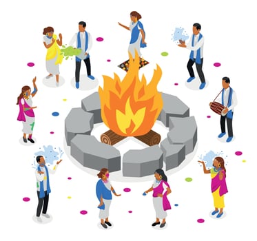 Holi Celebrating Isometric Composition vector