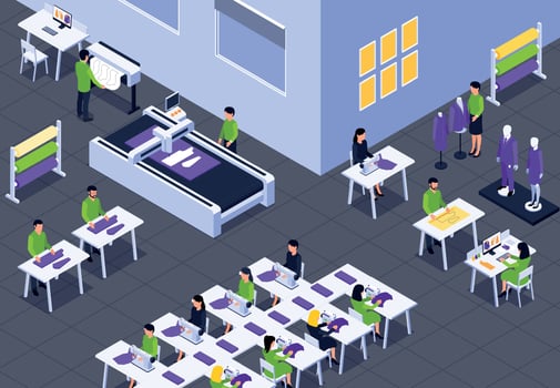 Sewing Factory Isometric Composition vector