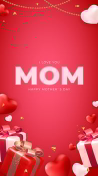 I love you mom. Happy Mother Day holiday background. Vector Illustration
