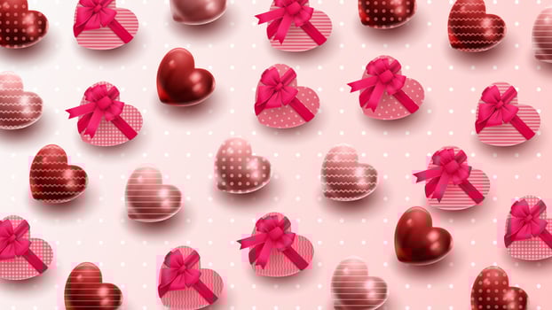 Happy Valentine's day background with heart balloon and present composition for banner, poster or greeting card. vector illustration