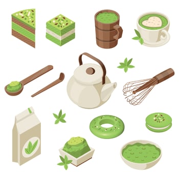 Matcha Isometric Icons Collection vector