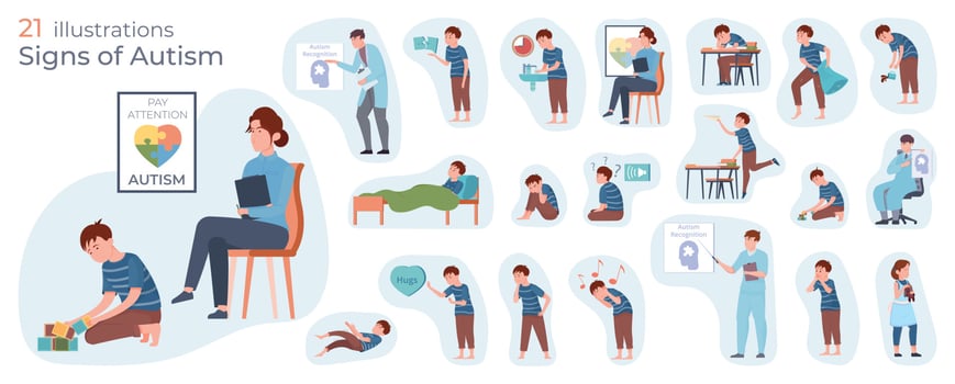 Autism Signs Flat Icons vector