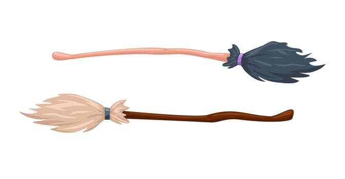 Halloween symbol icon vector. A broom made of twigs on a long wooden handle. Vector illustration.