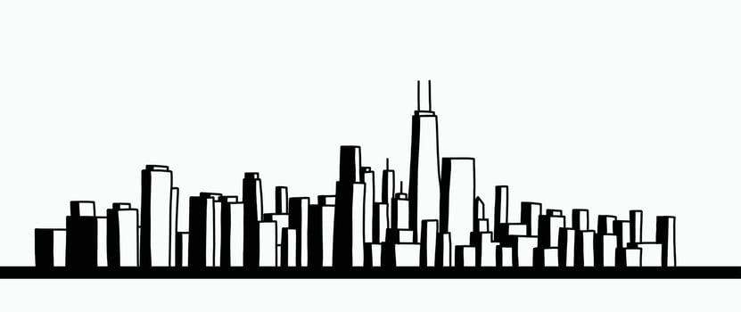 modern cityscape skyline outline doodle drawing on white background. vector