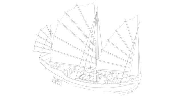 lineart style classic sailboat vector