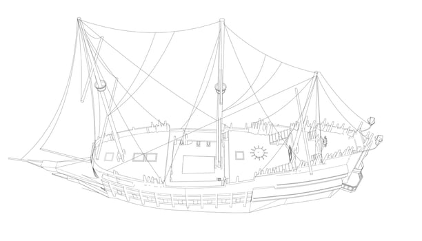 lineart style classic sailboat vector