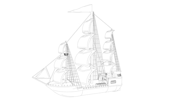 lineart style classic sailboat vector
