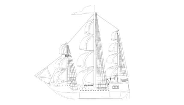 lineart style classic sailboat vector