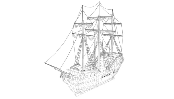 lineart style classic sailboat vector