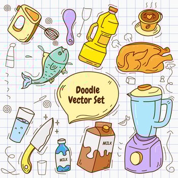 Illustration graphic vector of kitchen and food equipment doodle