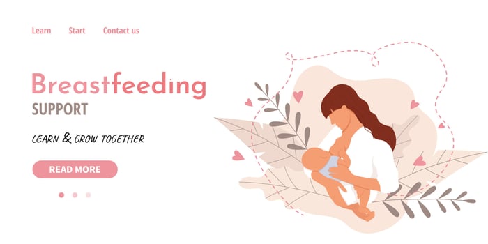 Breastfeeding vector banner. Woman breastfeed newborn.