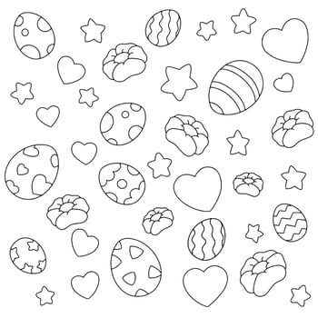 Easter elements set. Coloring book page for kids. Cartoon style character. Vector illustration isolated on white background.