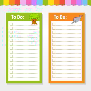 To do list for kids. Empty template. The rectangular shape. Isolated color vector illustration. Funny character. cartoon style. For the diary, notebook, bookmark.