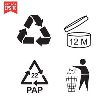 trash icons and recycle signs vector