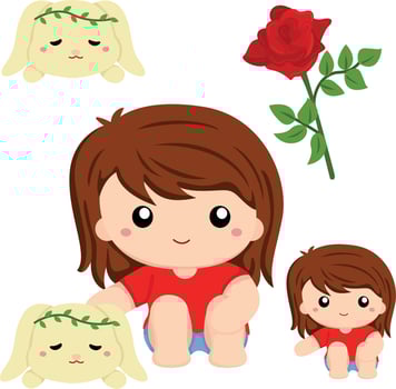 Girl with Her Rabbit Clipart Beautiful Flowers perfect for Easter or Spring Decoration vector