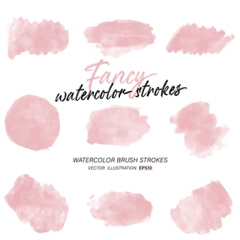Pink pastel watercolor splash and brush stroke clipart collection for decoration. vector
