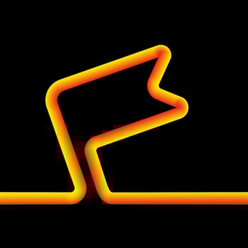 Flag, direction and sign continuous line. 3d vector neon icon. Cartoon minimal neon style. Unique simple linear tube.