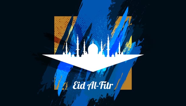 Eid Al Fitr Mubarak. Islamic Background with Mosque and Brush Style. Happy Eid Mubarak Illustration for Banner or Poster vector