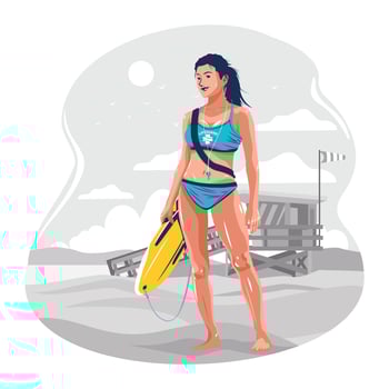 Female Lifeguard in the Beach Concept vector