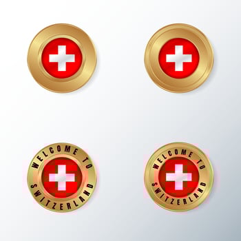 Golden badge icon with Switzerland country flag. vector